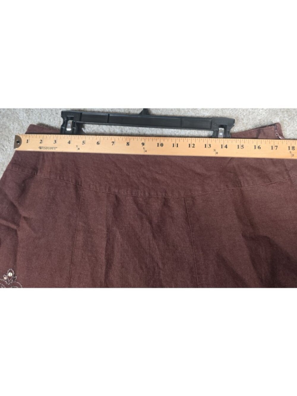 Dressbarn Brown Linen Blend A-Line Skirt Embroidered Sequin Boho Lined Women 16 - Picture 10 of 12